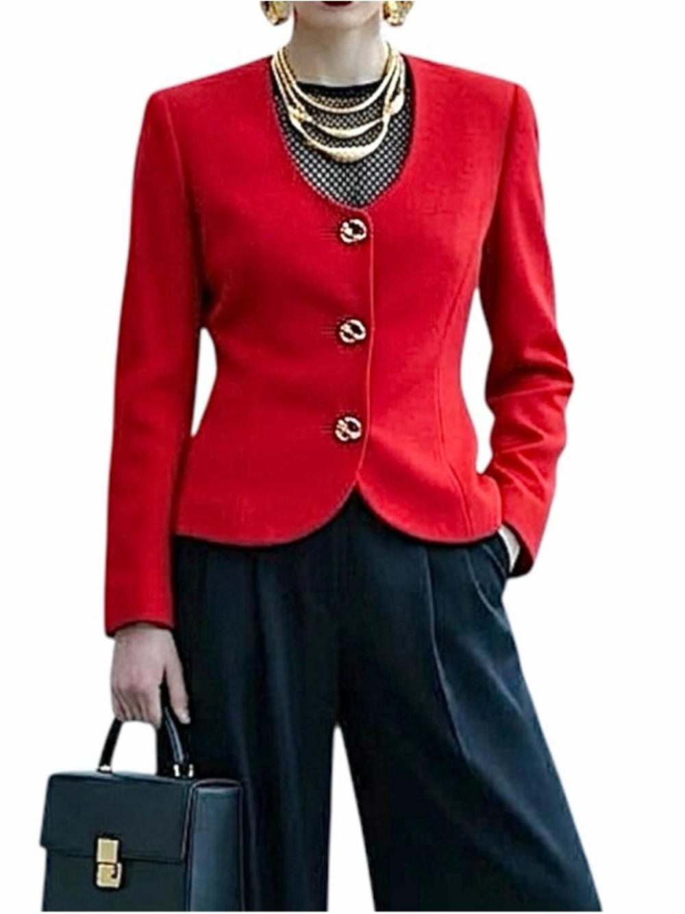 VTG 80s Irving Samuel pure wool union made red tailored knot button blazer 8
